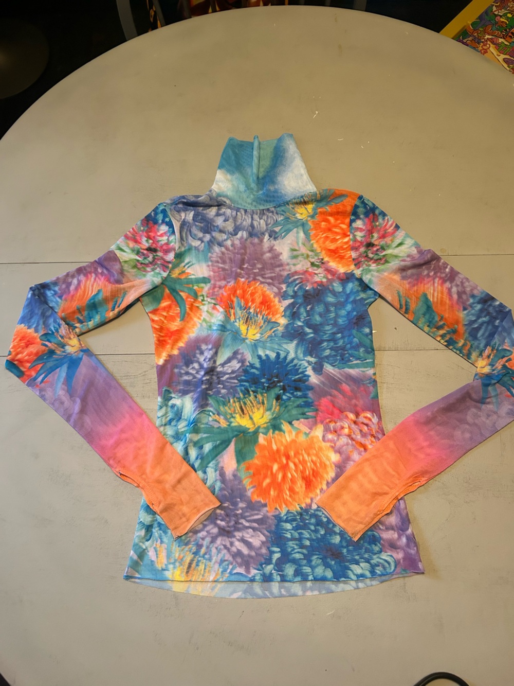 AFRM Multicolor Floral Tie-Dye Mock Neck Top